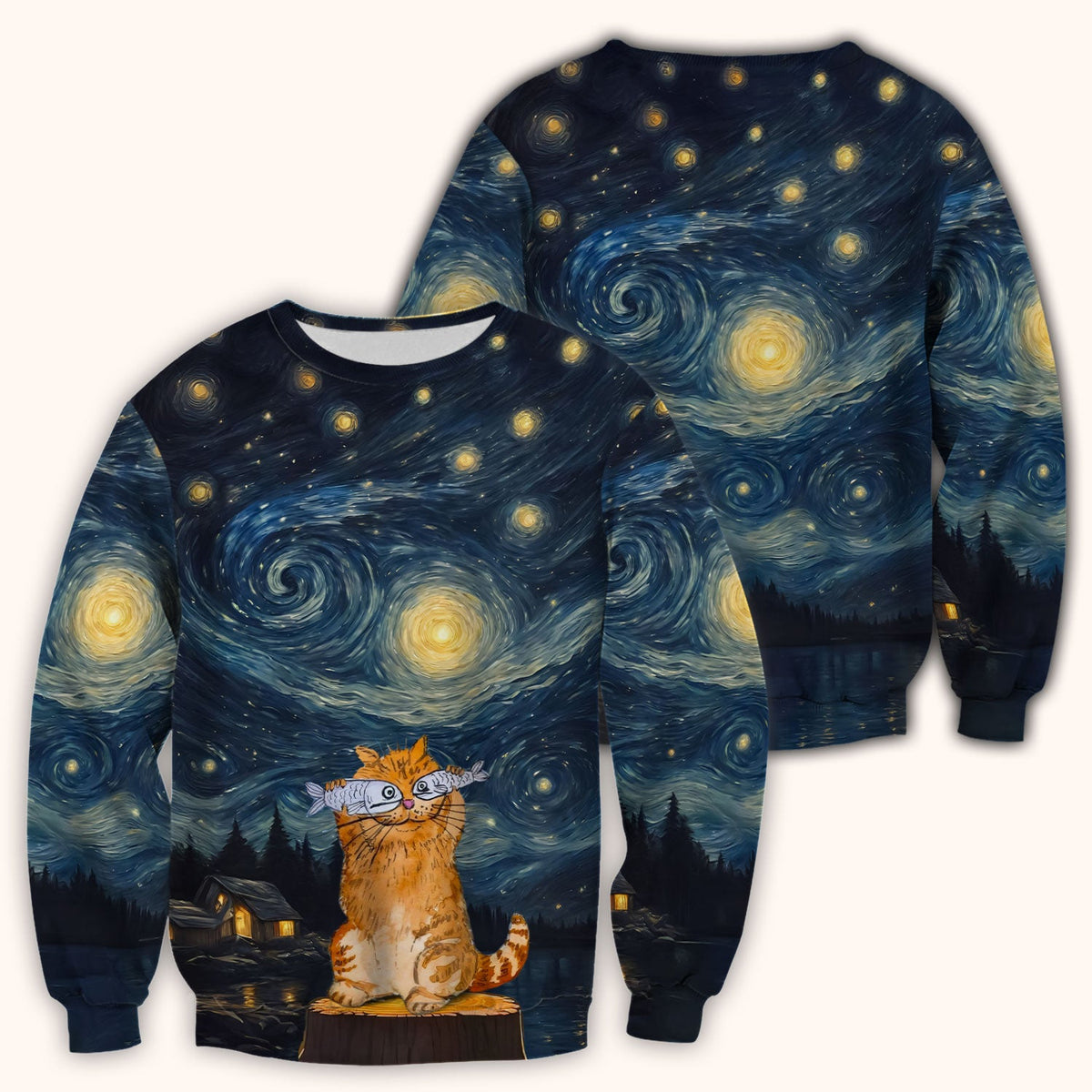 Cat Starry Night Sky Nurse Scrub Top
