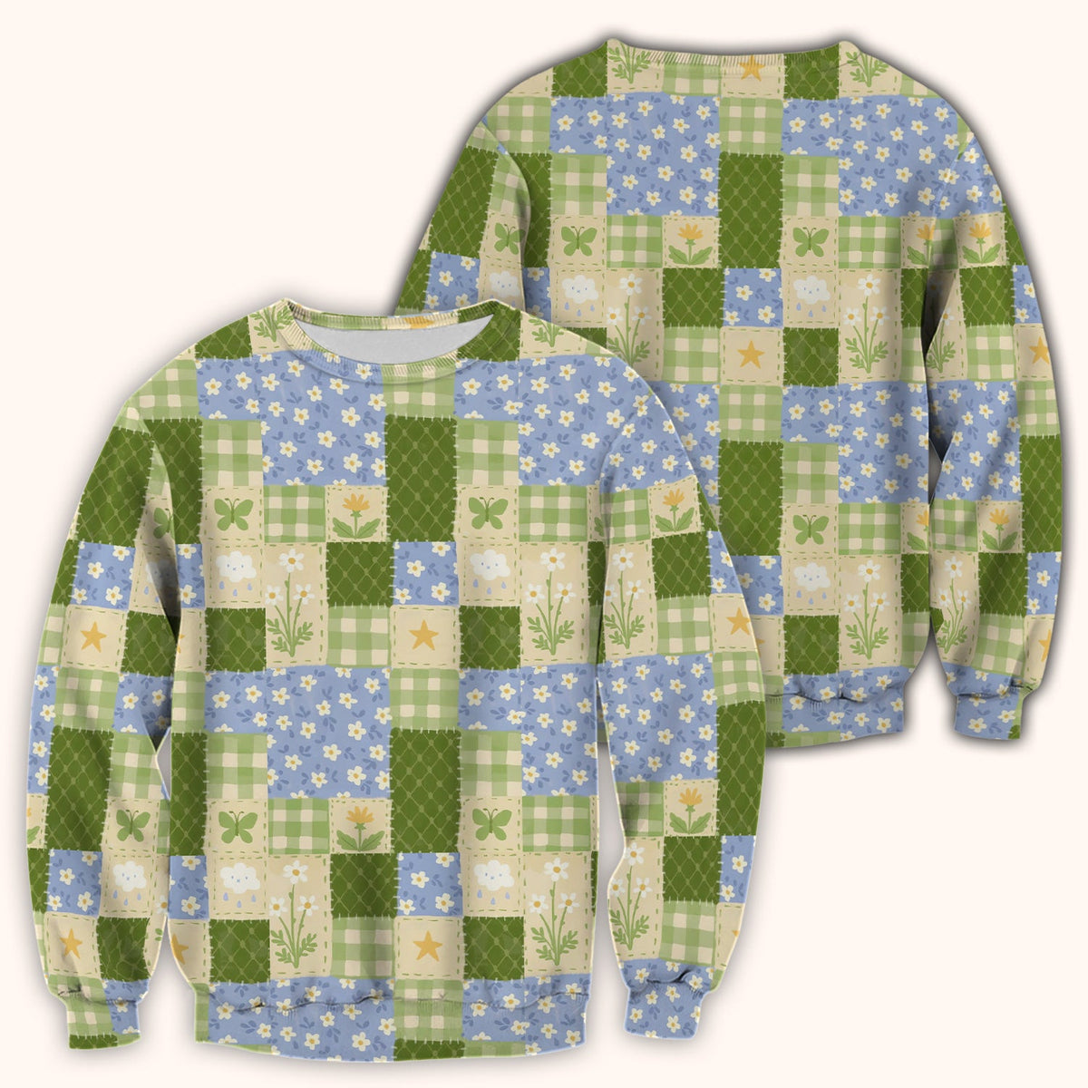 Green Patchwork Clover Floral Nurse Scrub Top