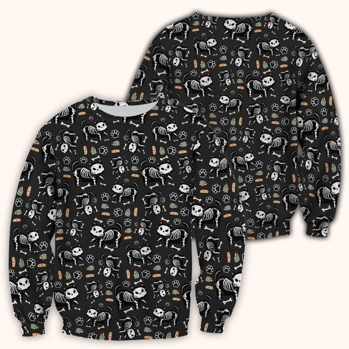 Skeleton Cat Medical Pattern Scrub Top, Comfortable Scrubs for Nurses