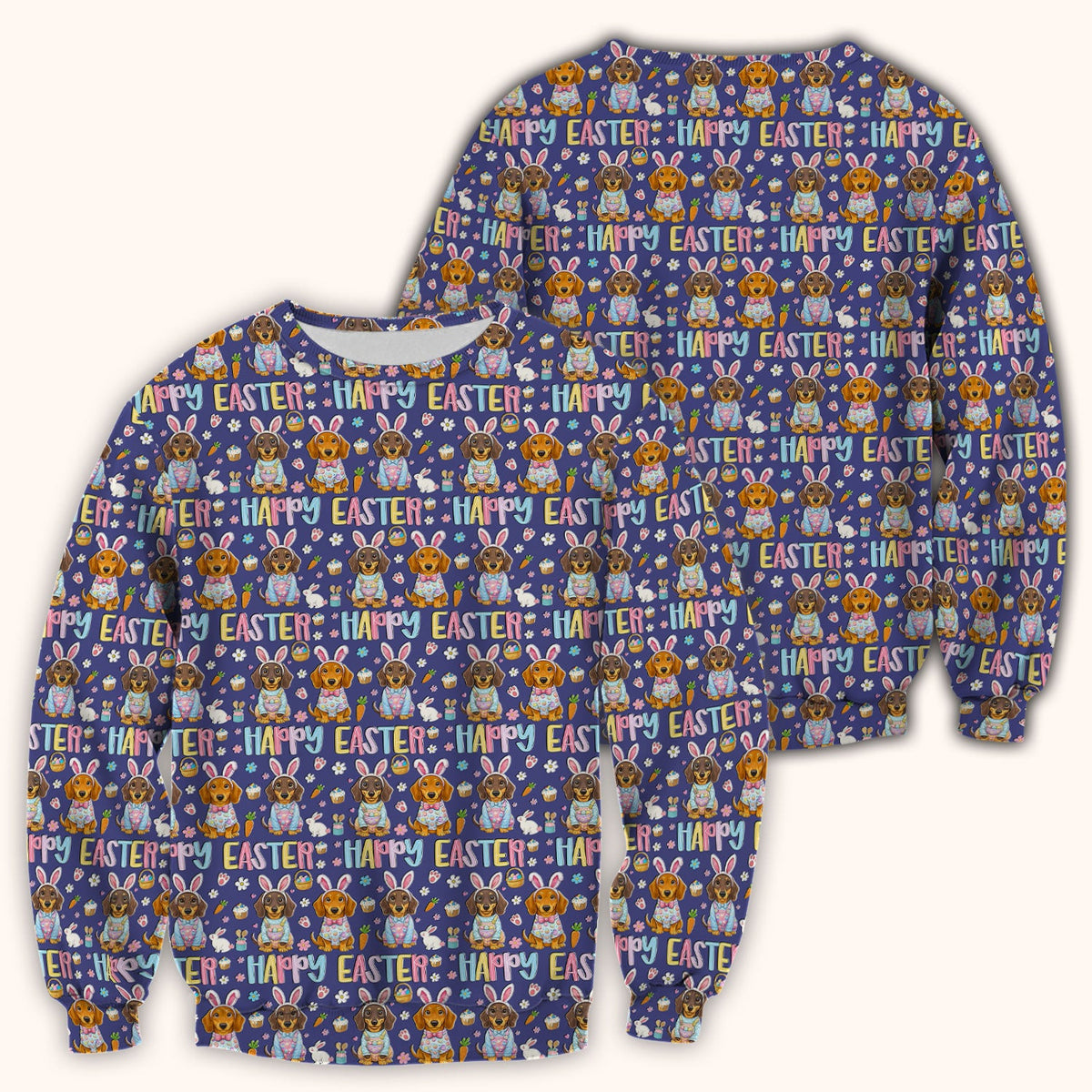 Happy Easter Dachshund Bunny Print Scrub Top, Comfortable Scrubs for Nurses