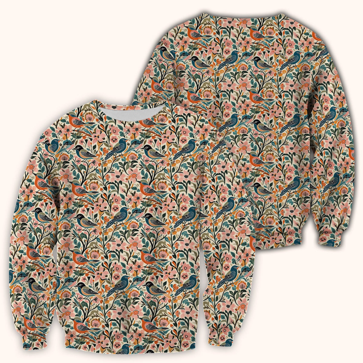 Folk Art Songbird Floral Nurse Scrub Top
