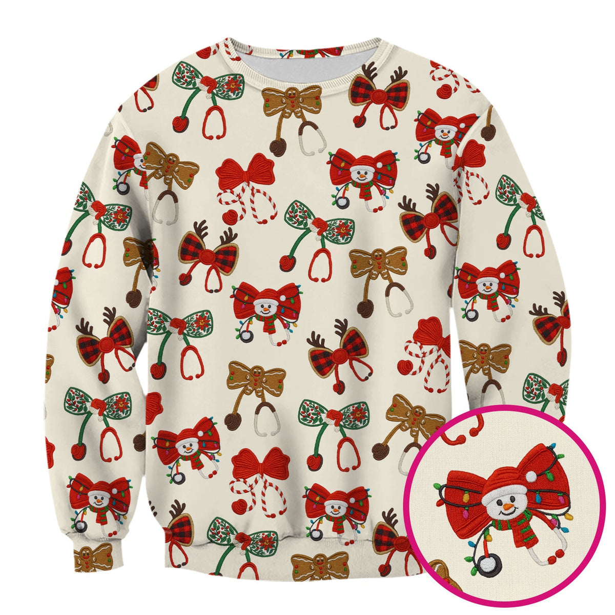 Christmas Stethoscope Bow Nurse Scrub Top