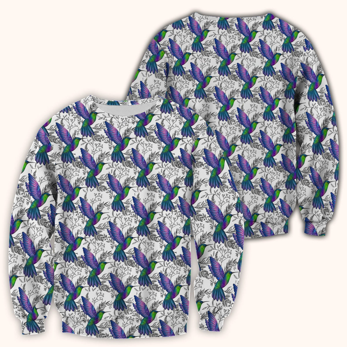 Colorful Hummingbird Botanical Nurse Scrub Top