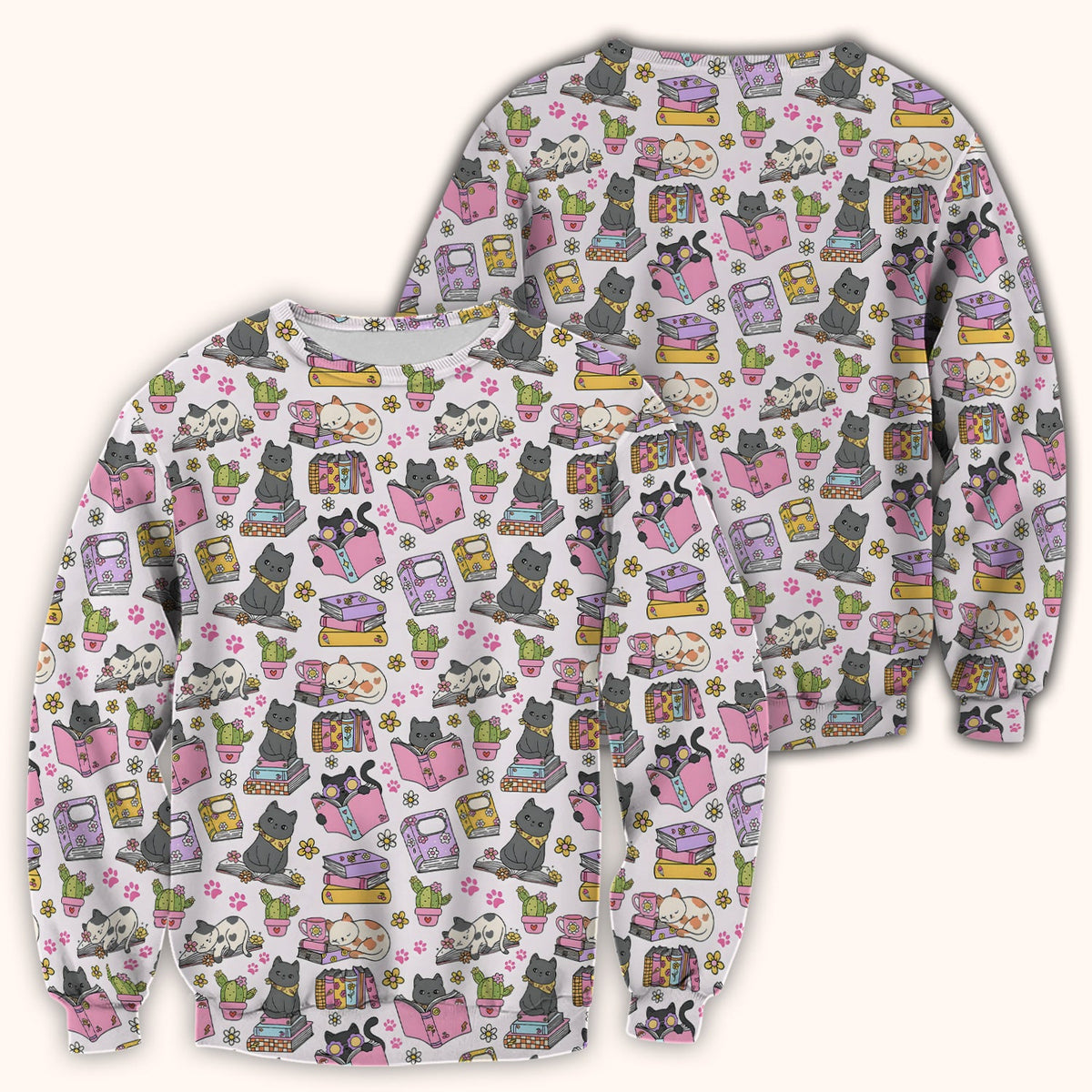 Cat Book Cactus Nurse Scrub Top