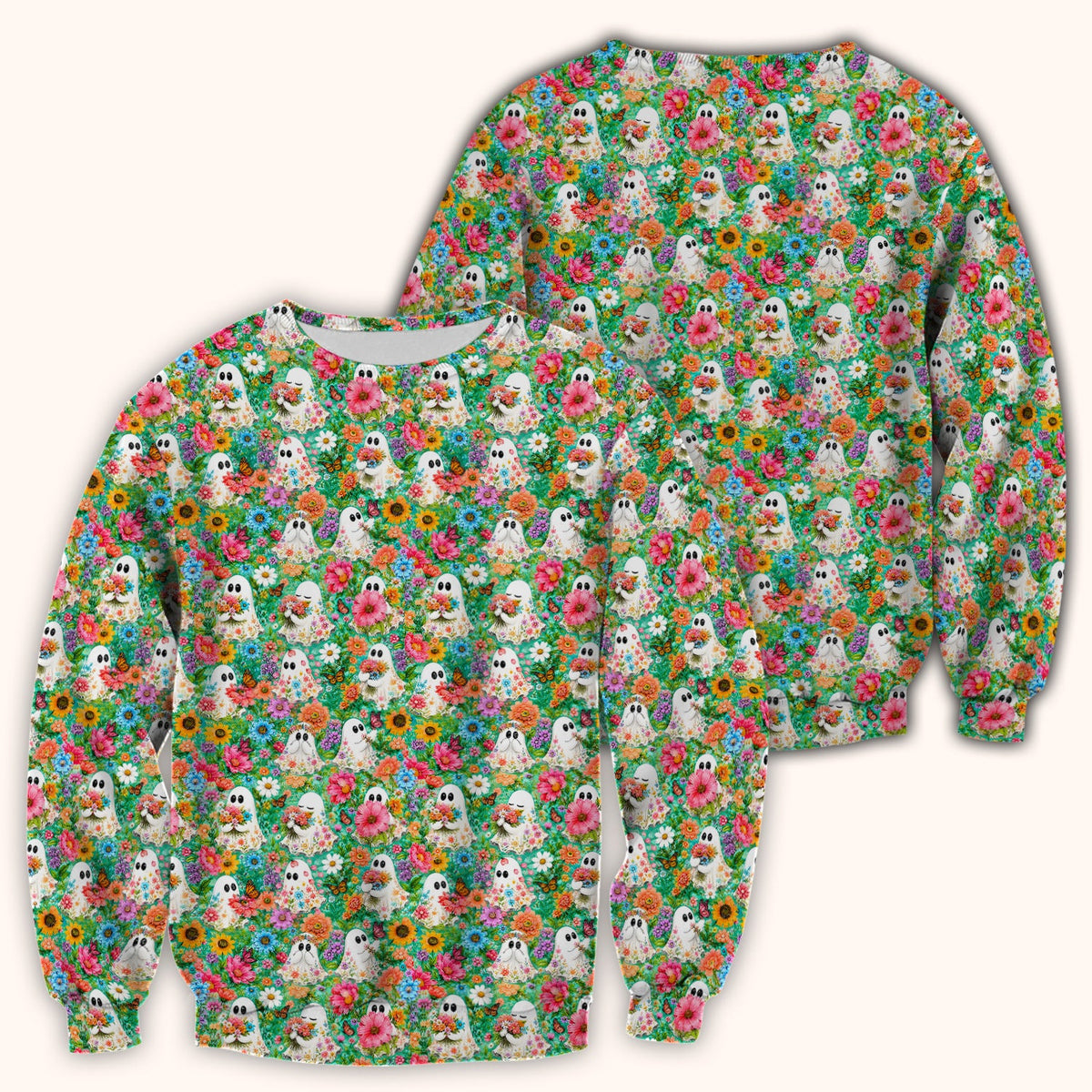 Halloween Floral Ghosts Nurse Scrub Top