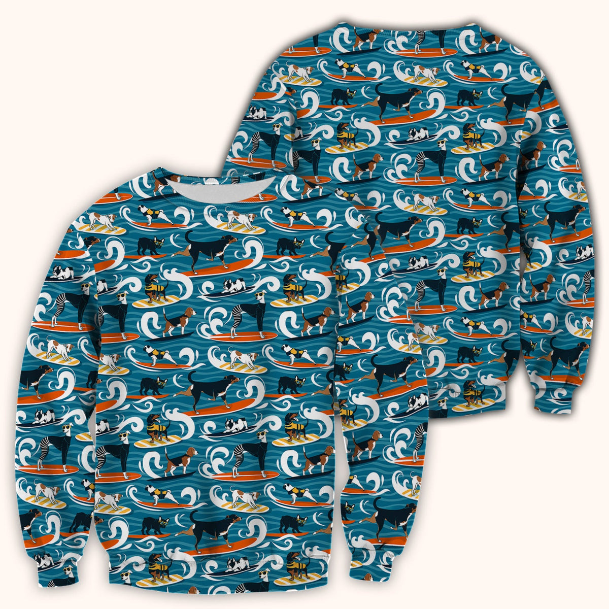 Surfing Dogs Ocean Wave Nurse Scrub Top