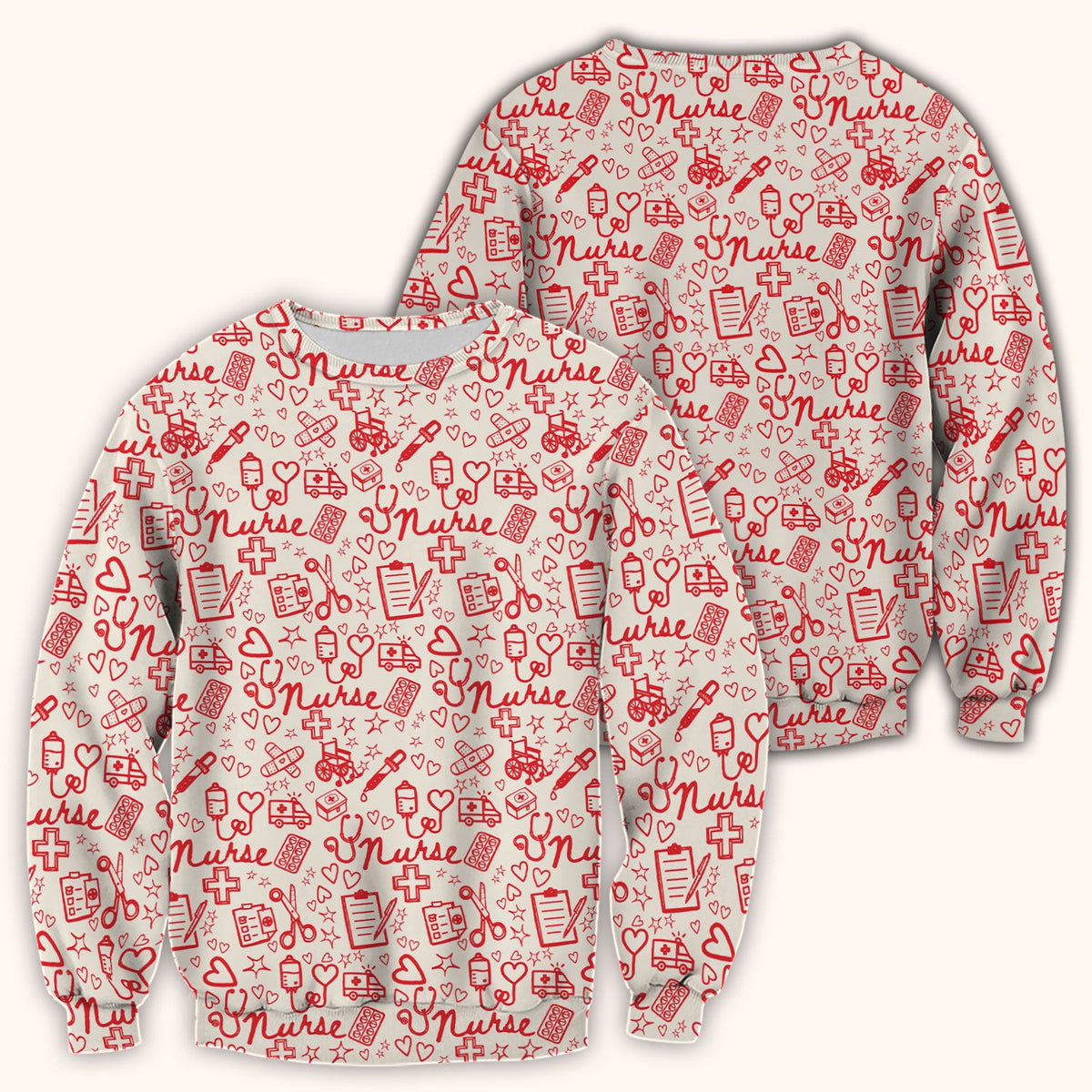Cute Nurse Heart Medical Pattern Scrub Top, Comfortable Scrubs for Nurses