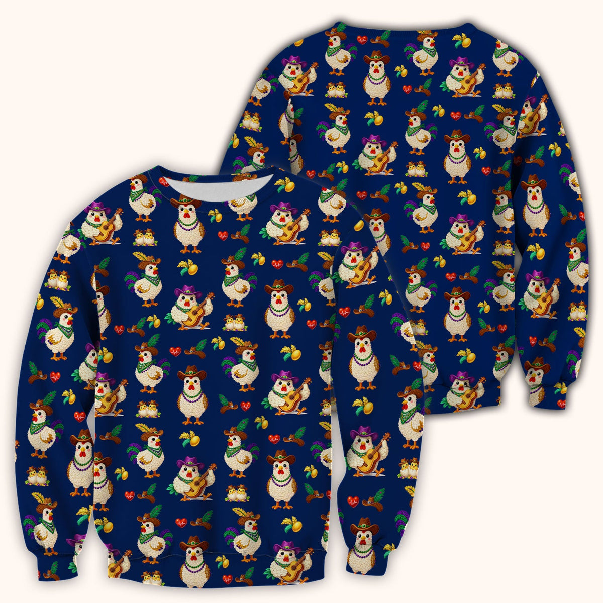 Mardi Gras Rooster Cowboy Nurse Scrub Top