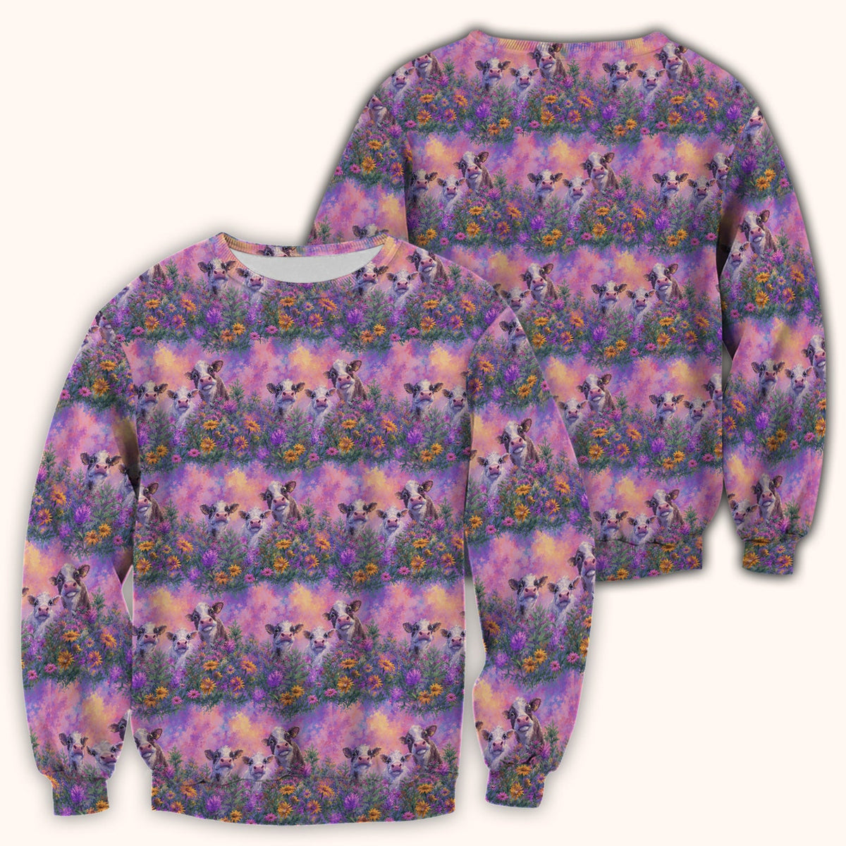 Pastel Cow Meadow Flower Nurse Scrub Top