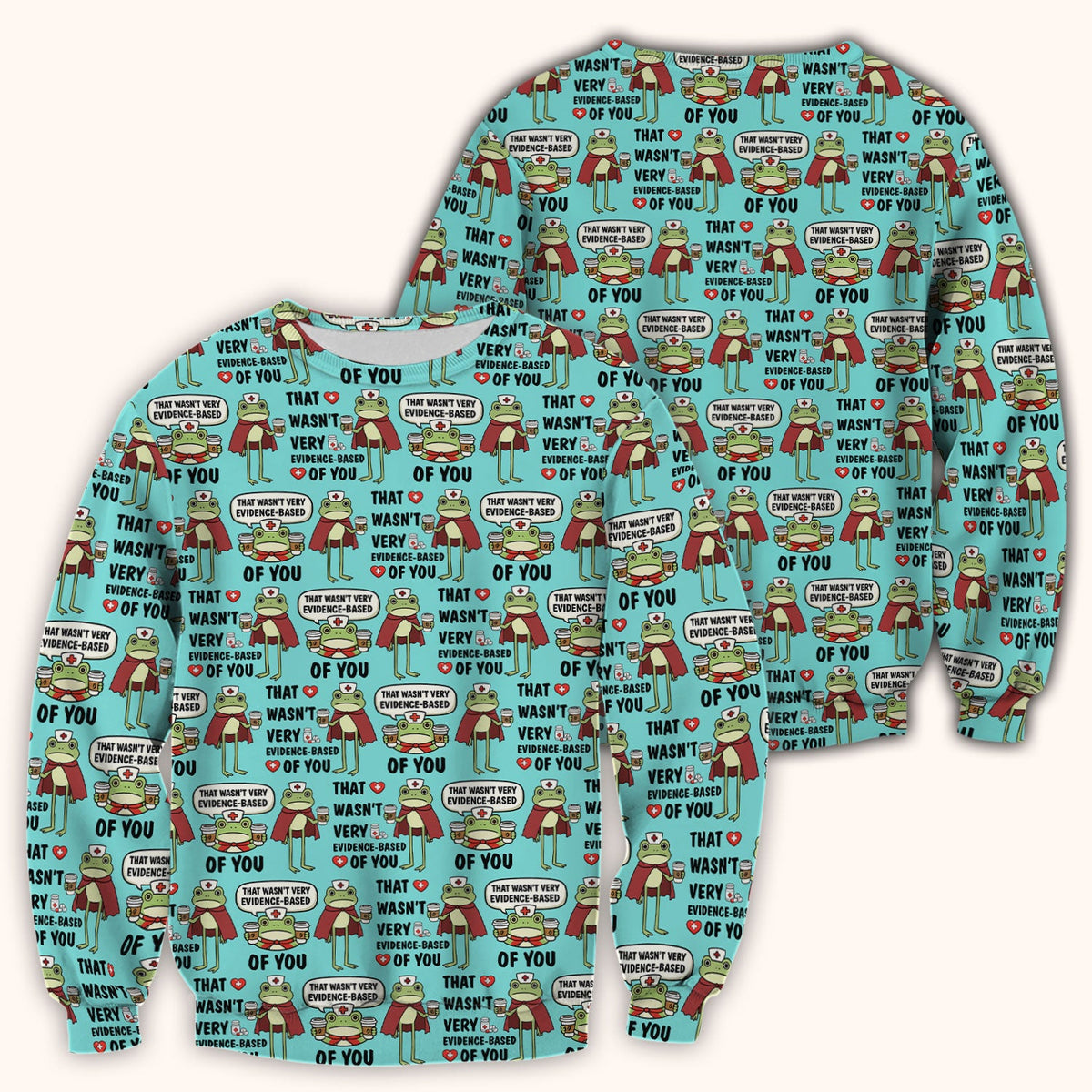 Funny Frog Nurse Quote Medical Pattern Scrub Top, Breathable Fabrics Nursing Uniform