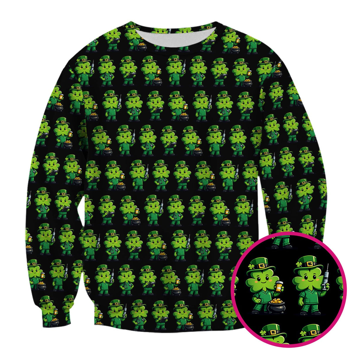 St Patrick Leprechaun Nurse Scrub Top