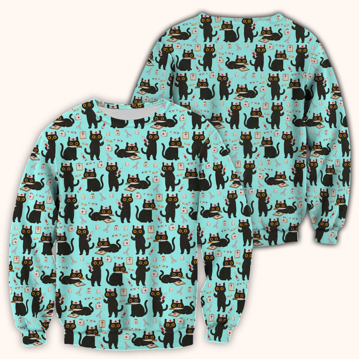 Cute Black Cat Nurse Scrub Top