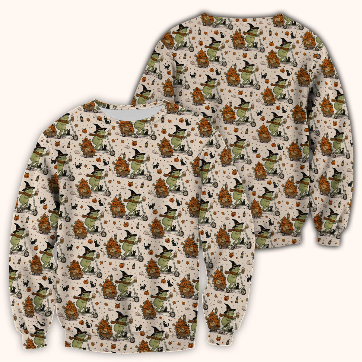 Halloween Witch Frog Pumpkins Nurse Scrub Top