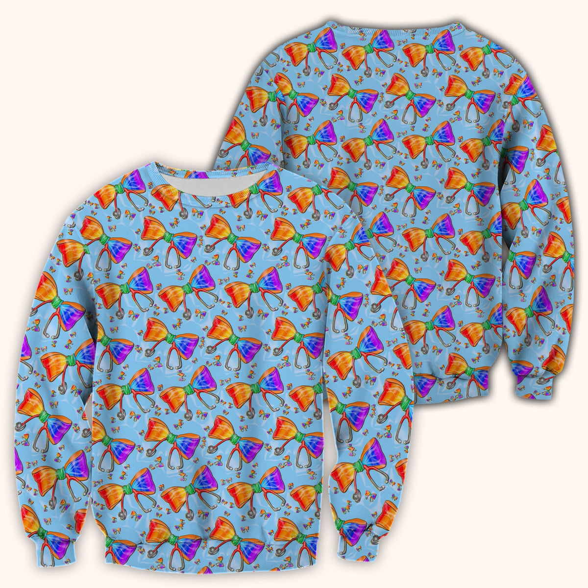Colorful Rainbow Bow Stethoscope Nurse Scrub Top