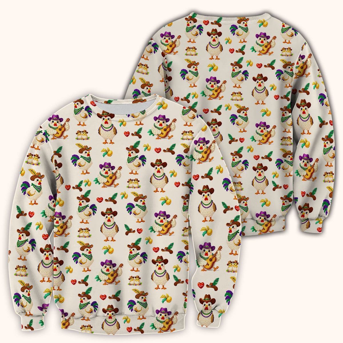 Mardi Gras Rooster Cowboy Nurse Scrub Top