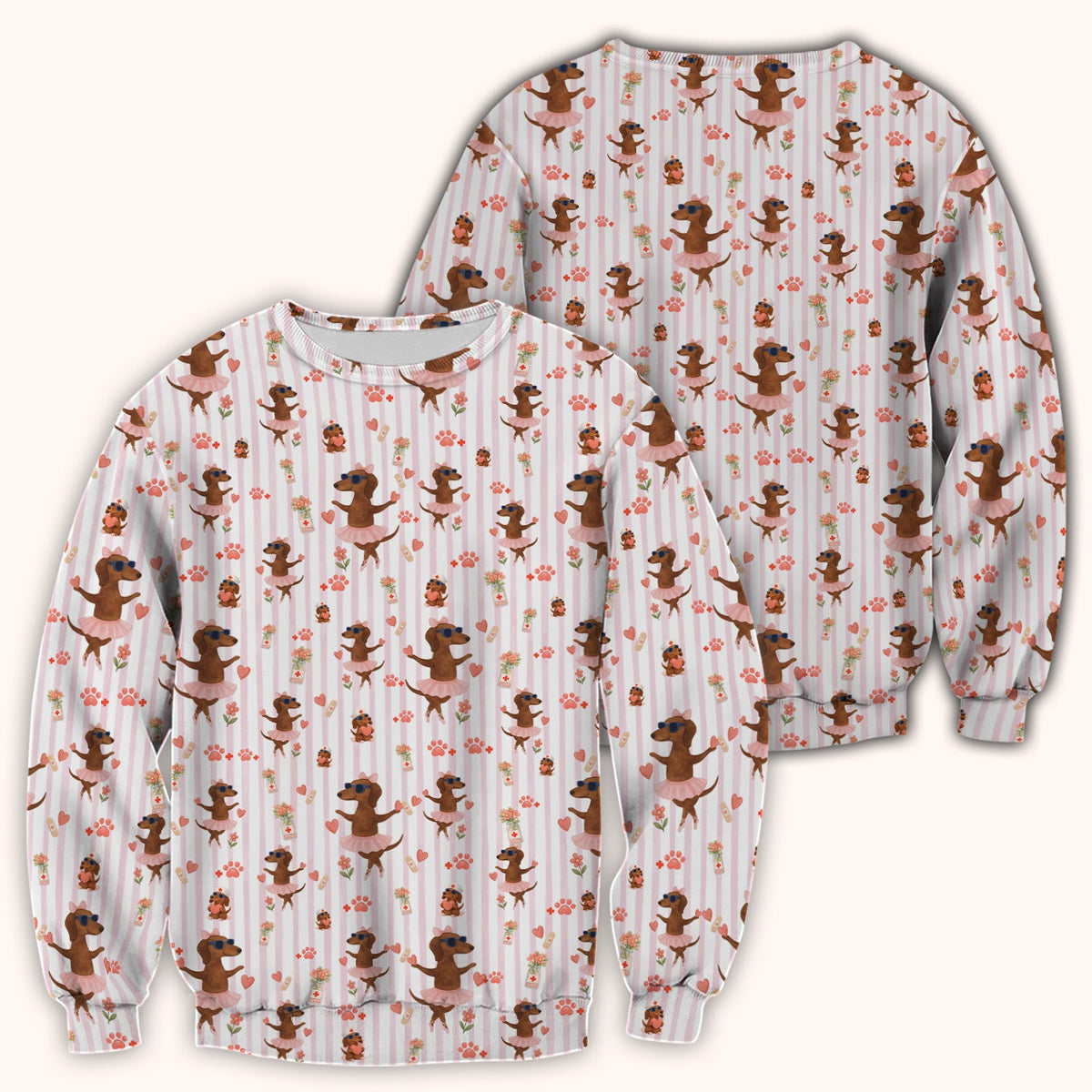 Dachshund Ballet Tutu Hearts Nurse Scrub Top