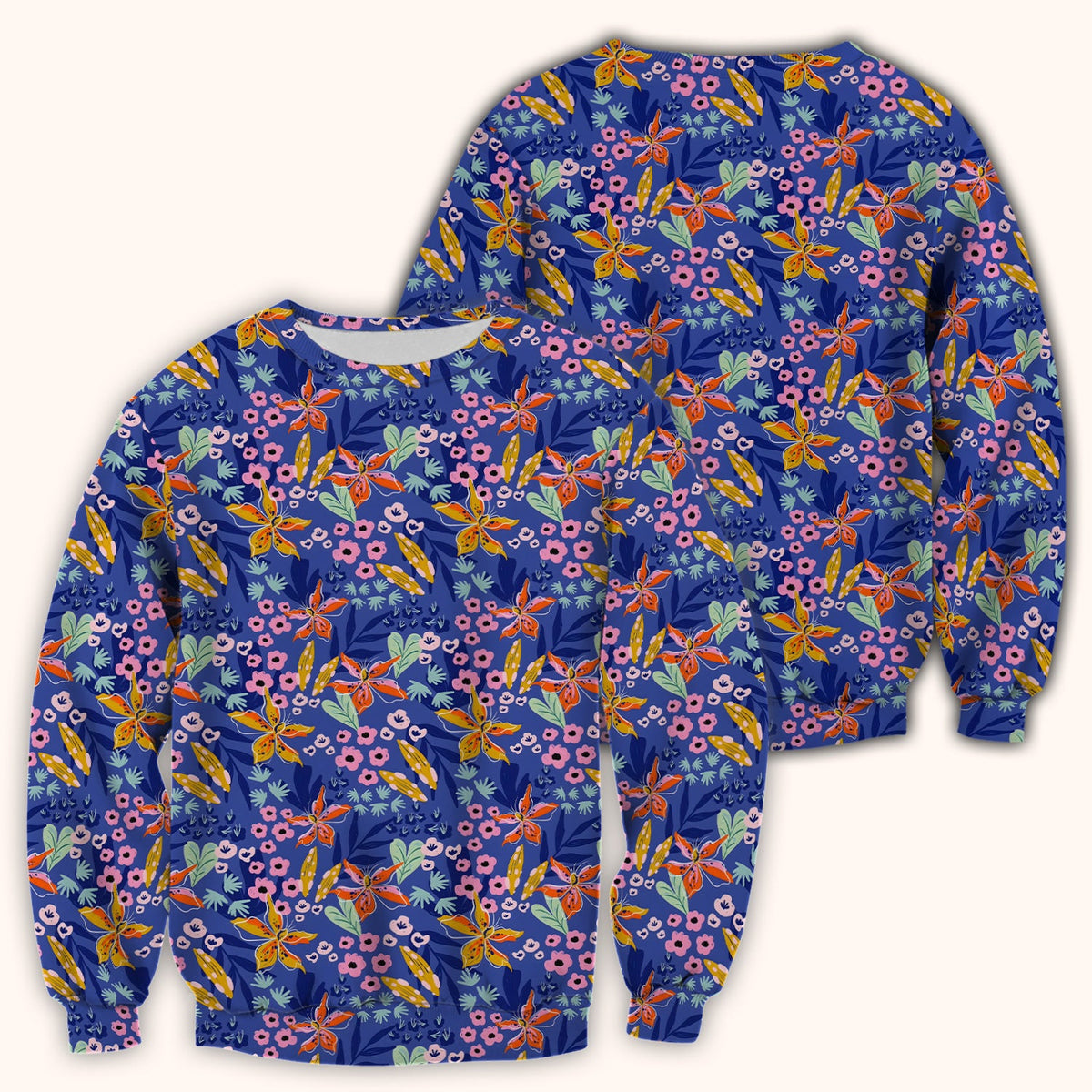 Blue Lily Floral Garden Nurse Scrub Top