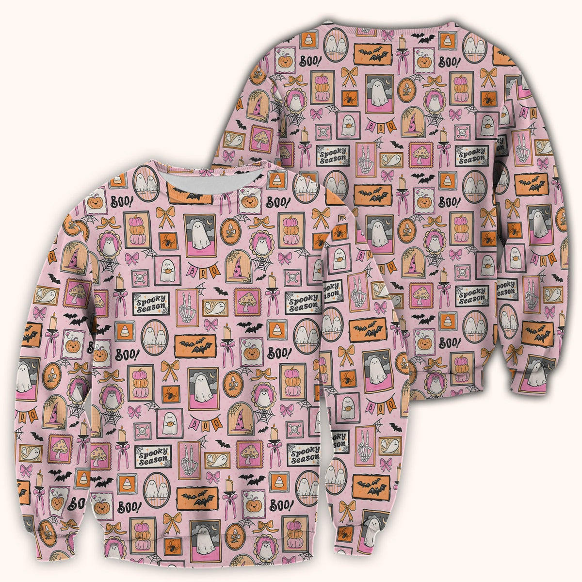 Pink Halloween Ghost Gallery Nurse Scrub Top