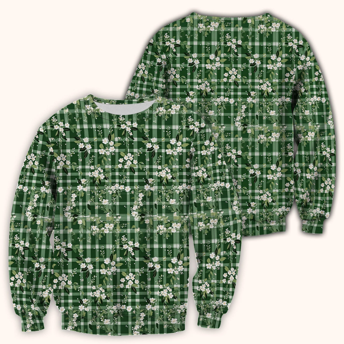 Green Gingham Floral Nurse Scrub Top