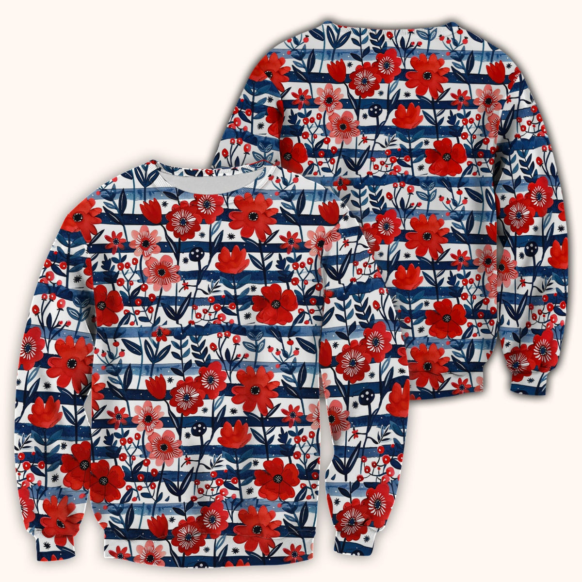 Red Poppy Navy Stripe Nurse Scrub Top