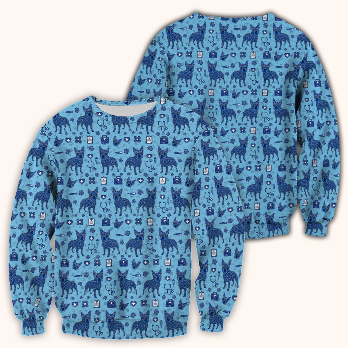 Blue Heeler Australian Cattle Dog Scrub Top, Australia Dot Art Pattern Shirt, Breathable Fabrics Nursing Uniform
