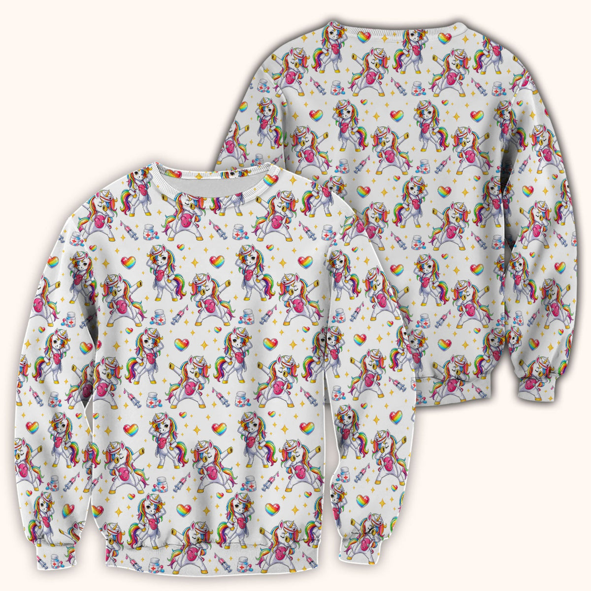 Playful Nurse Unicorn Rainbow Pattern Scrub Top, Comfortable Scrubs for Nurses