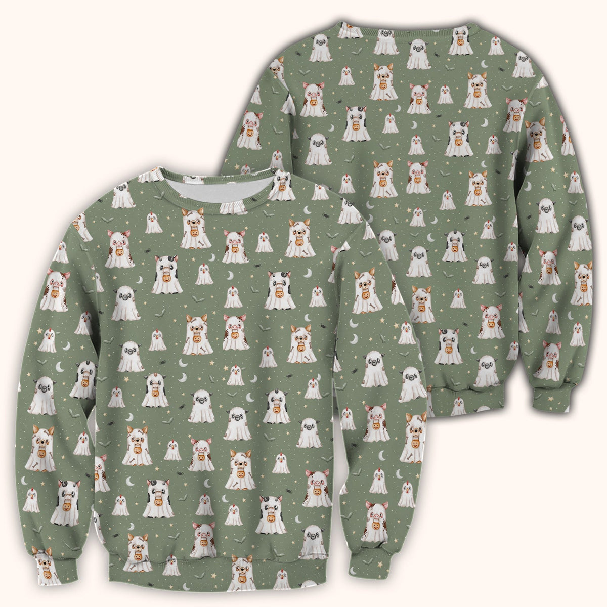 Spooky Farm Animal Ghost Nurse Scrub Top