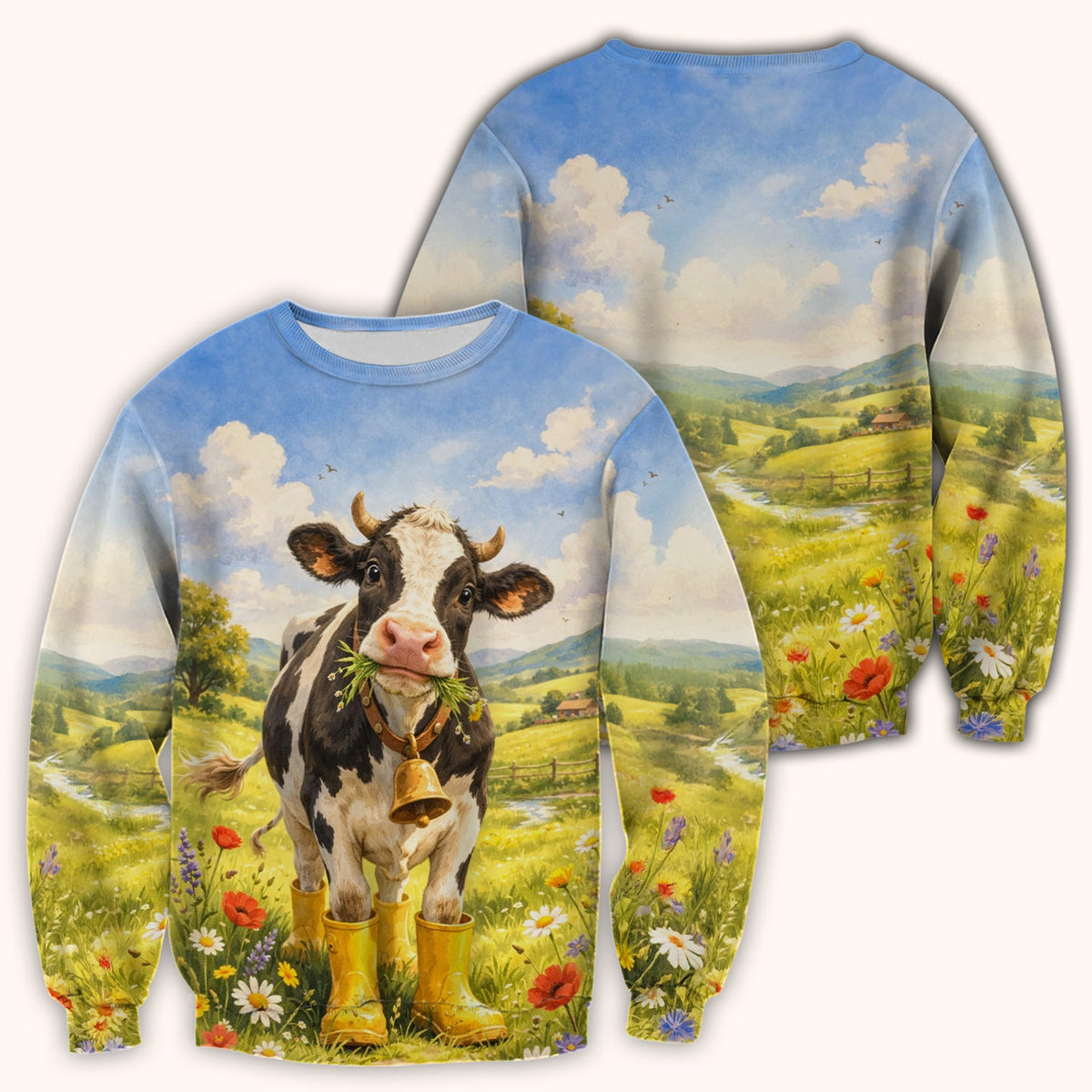 Cow Wearing Boots Nurse Scrub Top