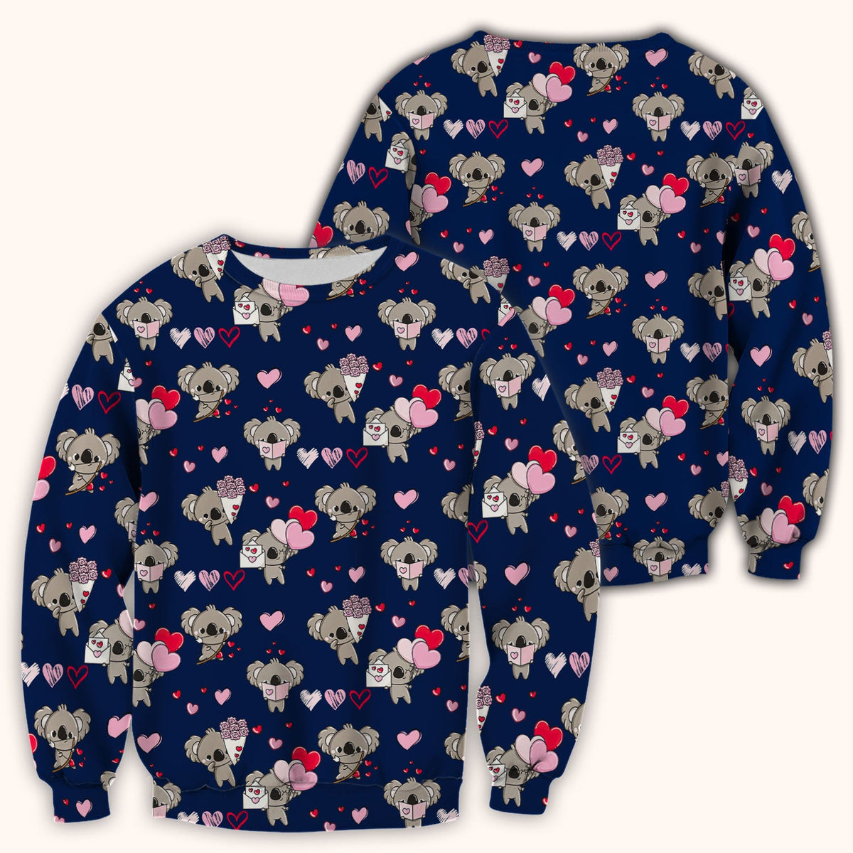 Valentine Koala Holding Flowers Cute Print Scrub Top, Comfortable Scrubs for Nurses