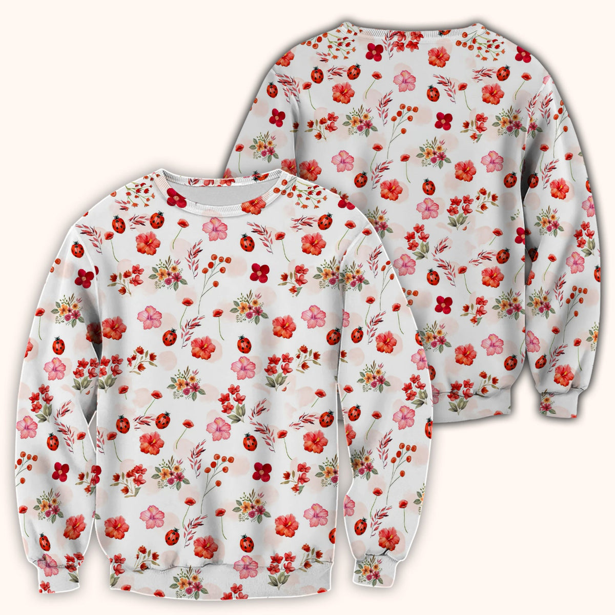 Red Ladybug Floral Garden Nurse Scrub Top