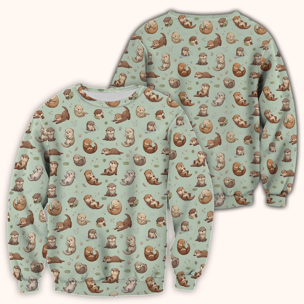 Cute Otter Pattern Scrub Top, Comfortable Scrubs for Nurses