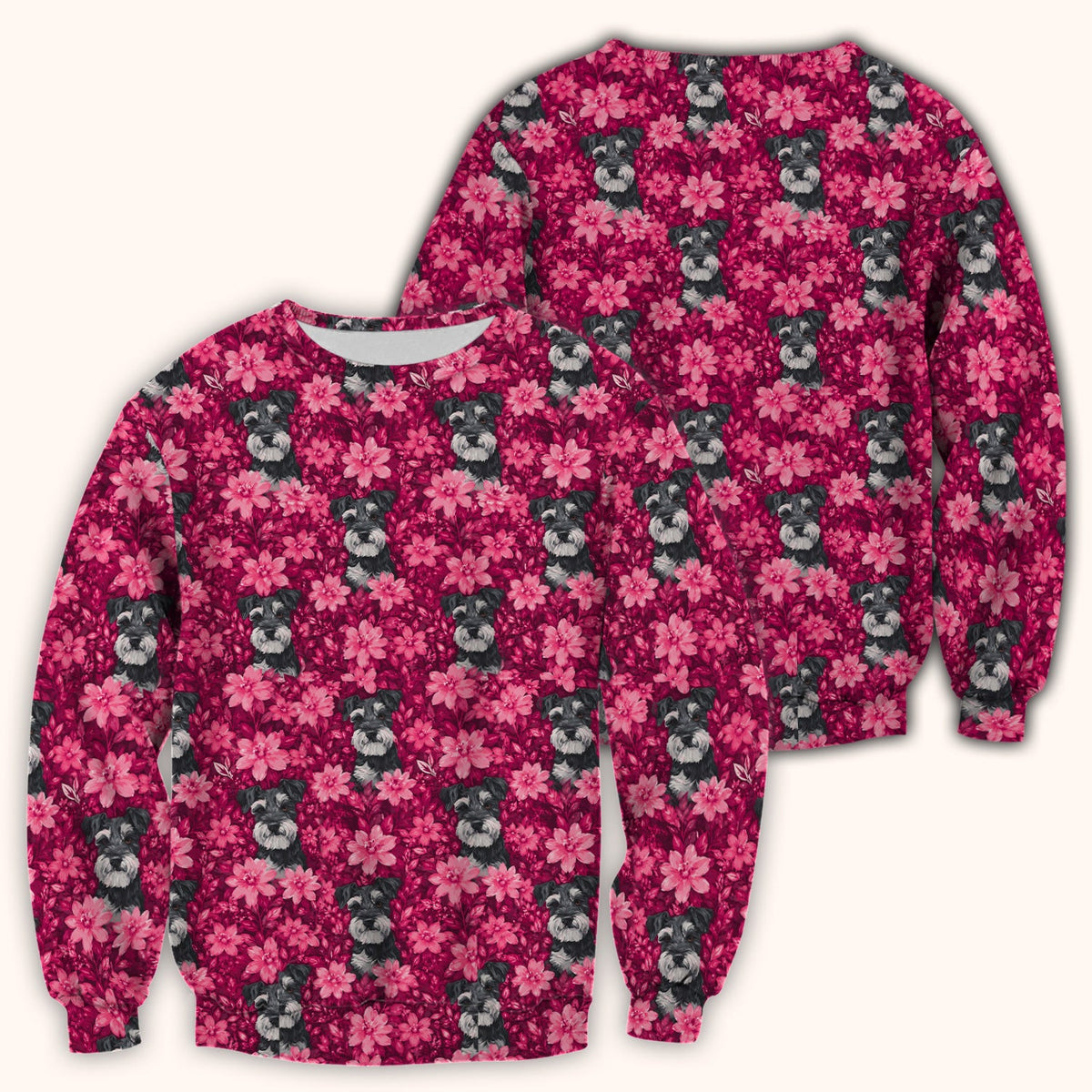Pink Floral Schnauzer Nurse Scrub Top