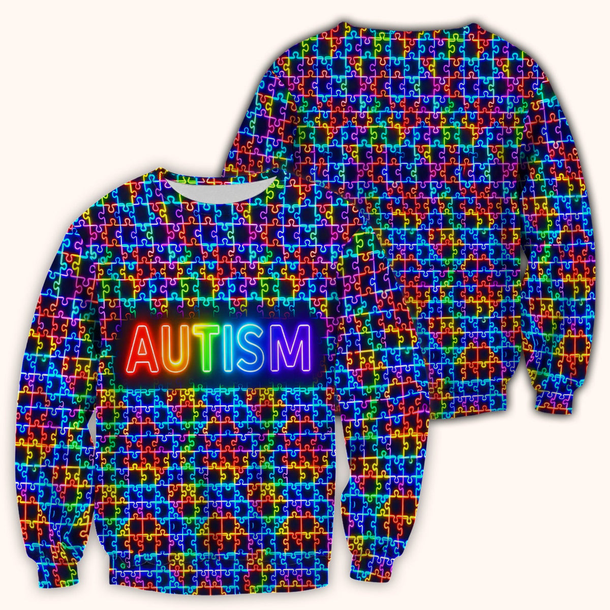 Autism Puzzle Neon Nurse Scrub Top