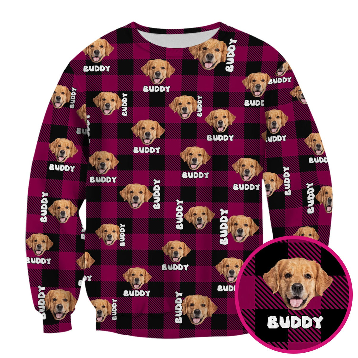 Custom Dog Face Scrub Top, Personalized Pet Photo Checkered Pattern Shirt, Custom Name Vet Tech Gift For Nursing