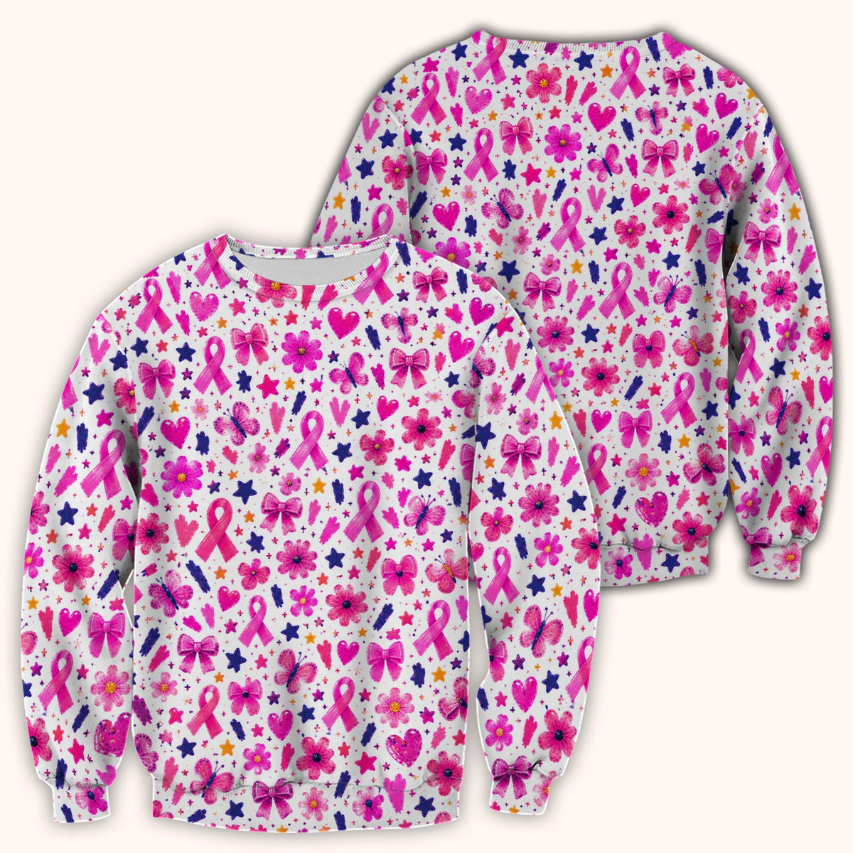 Pink Ribbon Floral Breast Cancer Nurse Scrub Top