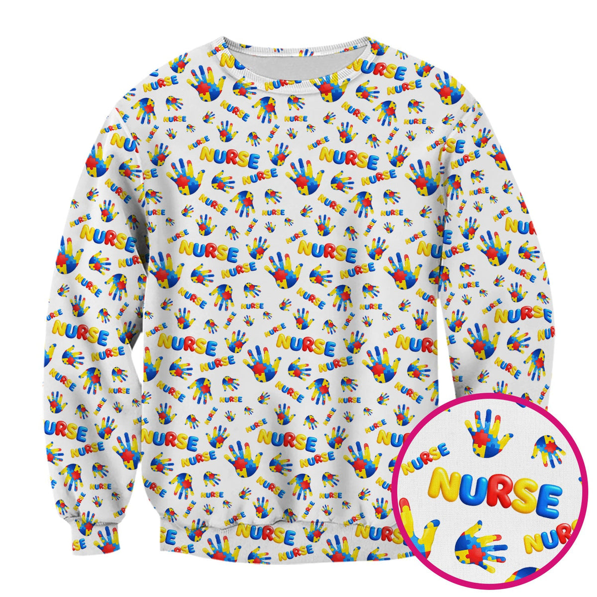 Colorful Autism Handprint Nurse Scrub Top