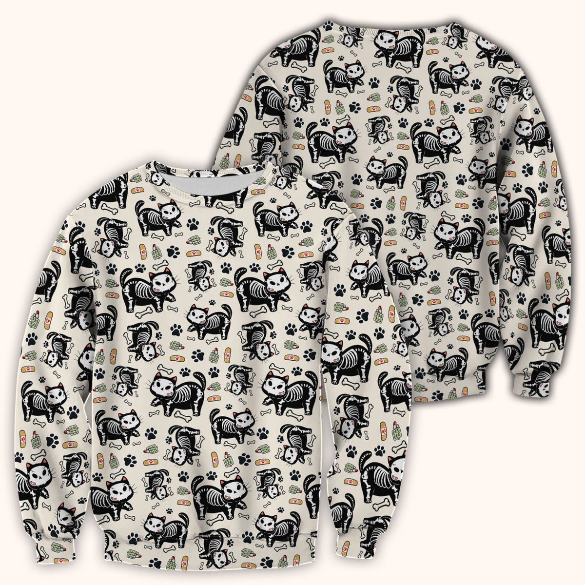 Skeleton Cat Medical Pattern Scrub Top, Comfortable Scrubs for Nurses