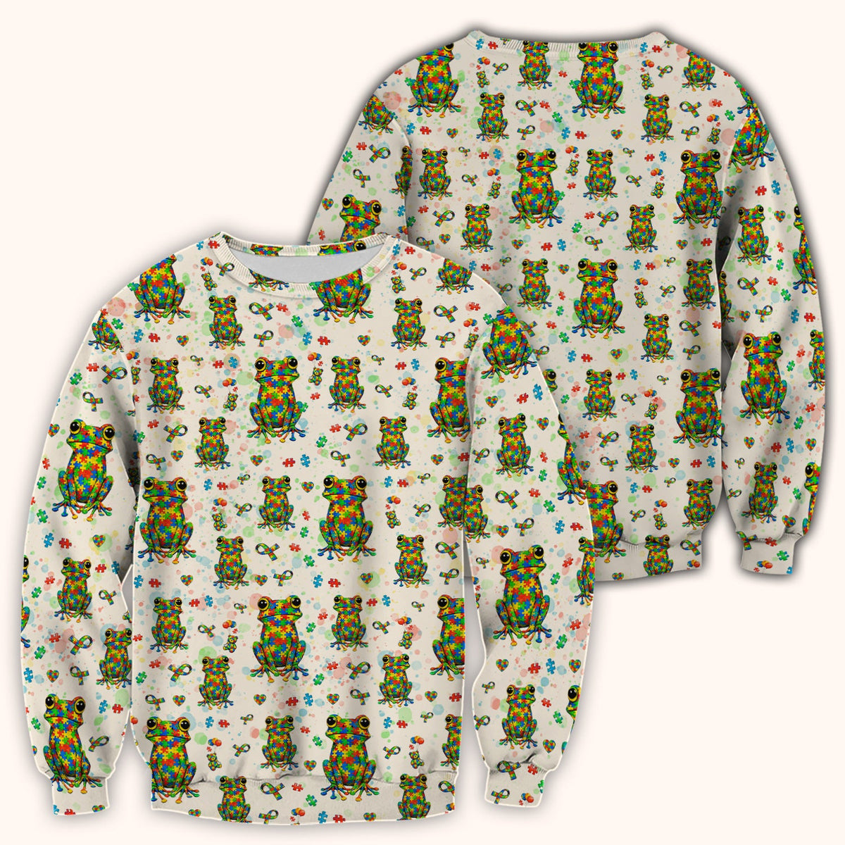 Colorful Autism Puzzle Frog Nurse Scrub Top