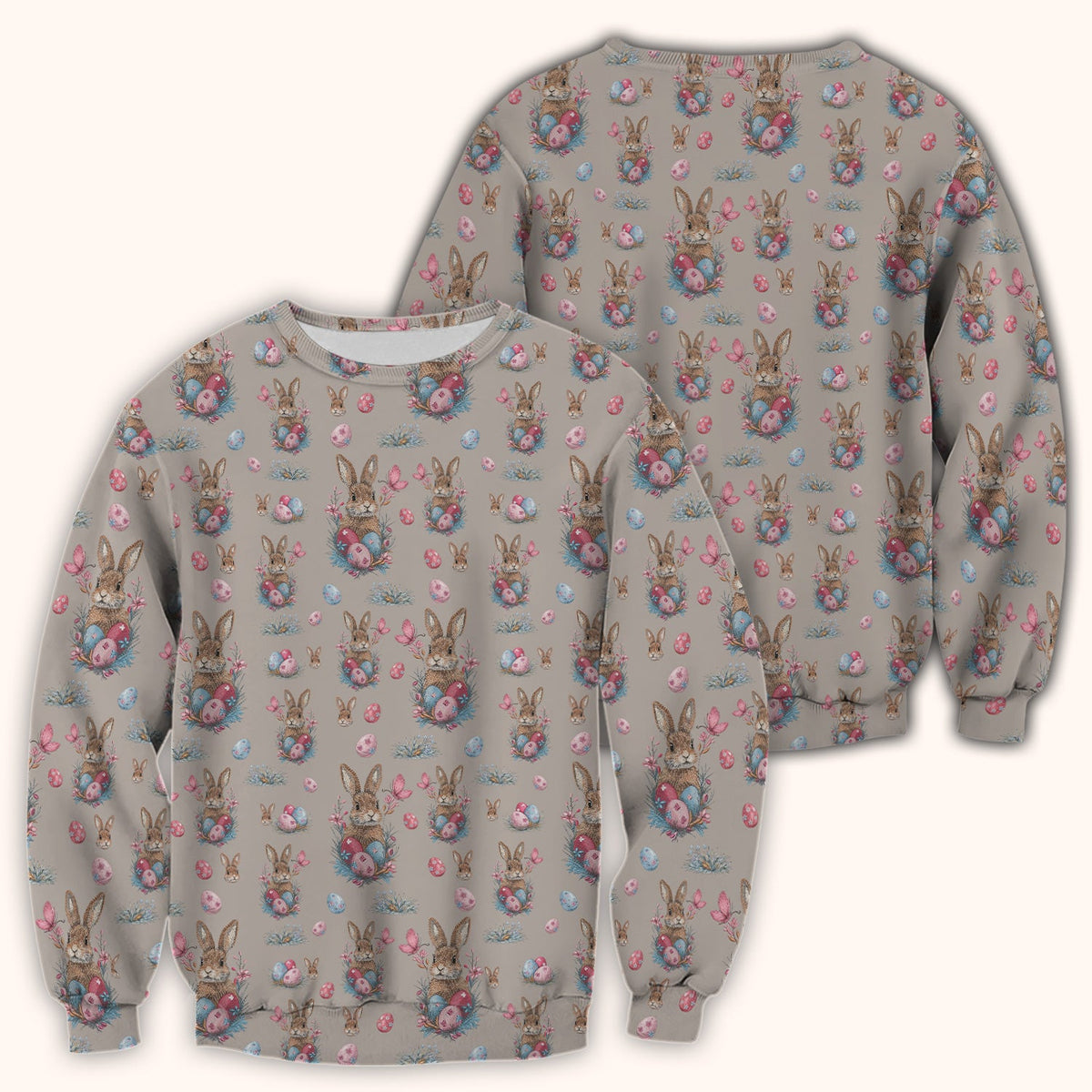 Pastel Easter Bunny Nest Pattern Scrub Top, Comfortable Scrubs for Nurses