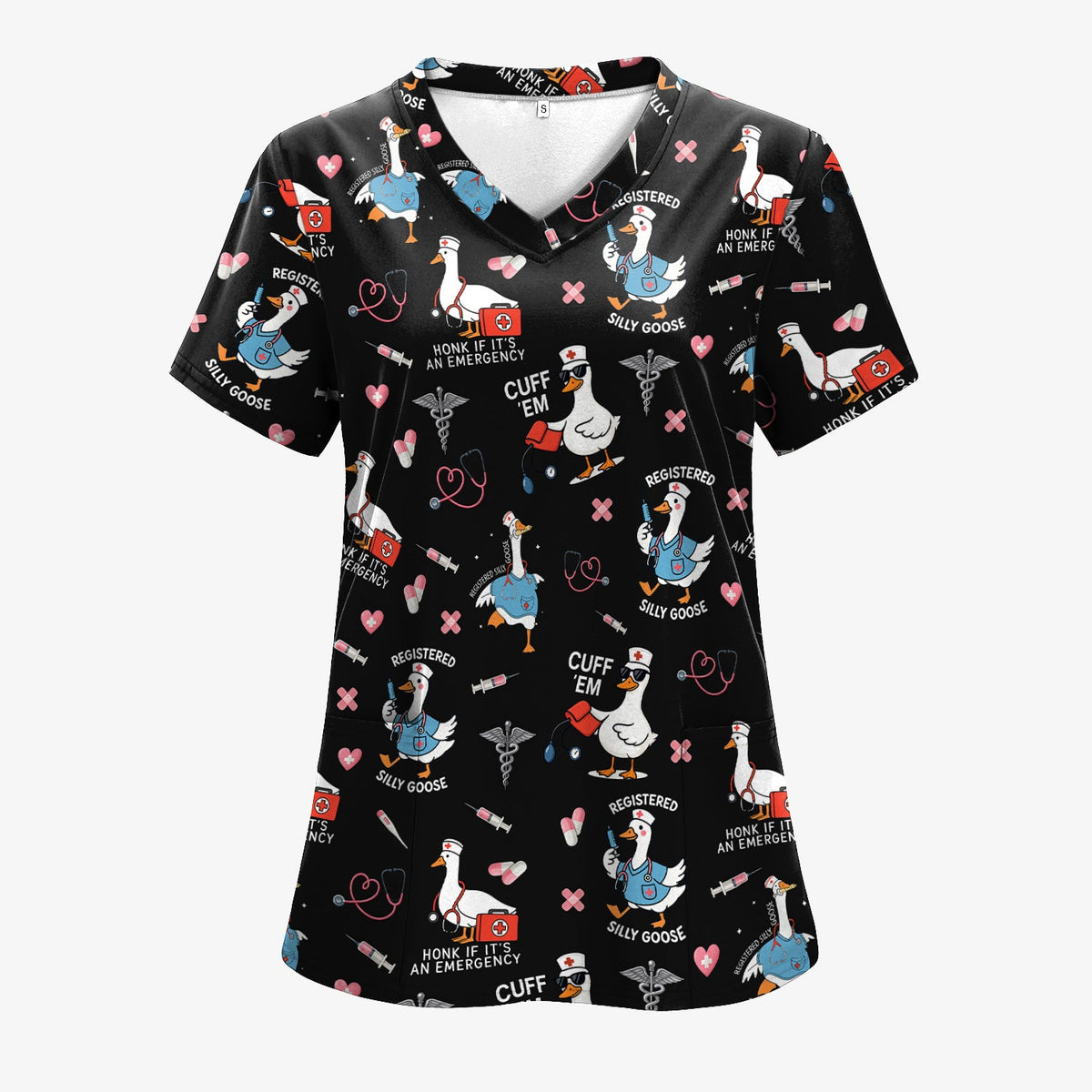 Goose Stethoscope Heart Nurse Scrub Top
