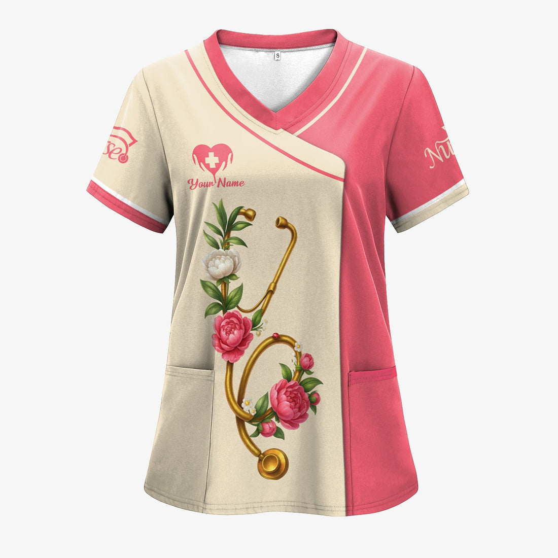Personalized Floral Stethoscope Nurse Scrub Top