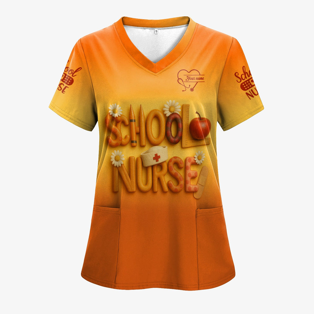 Personalized School Nurse Apple Pencil Scrub Top