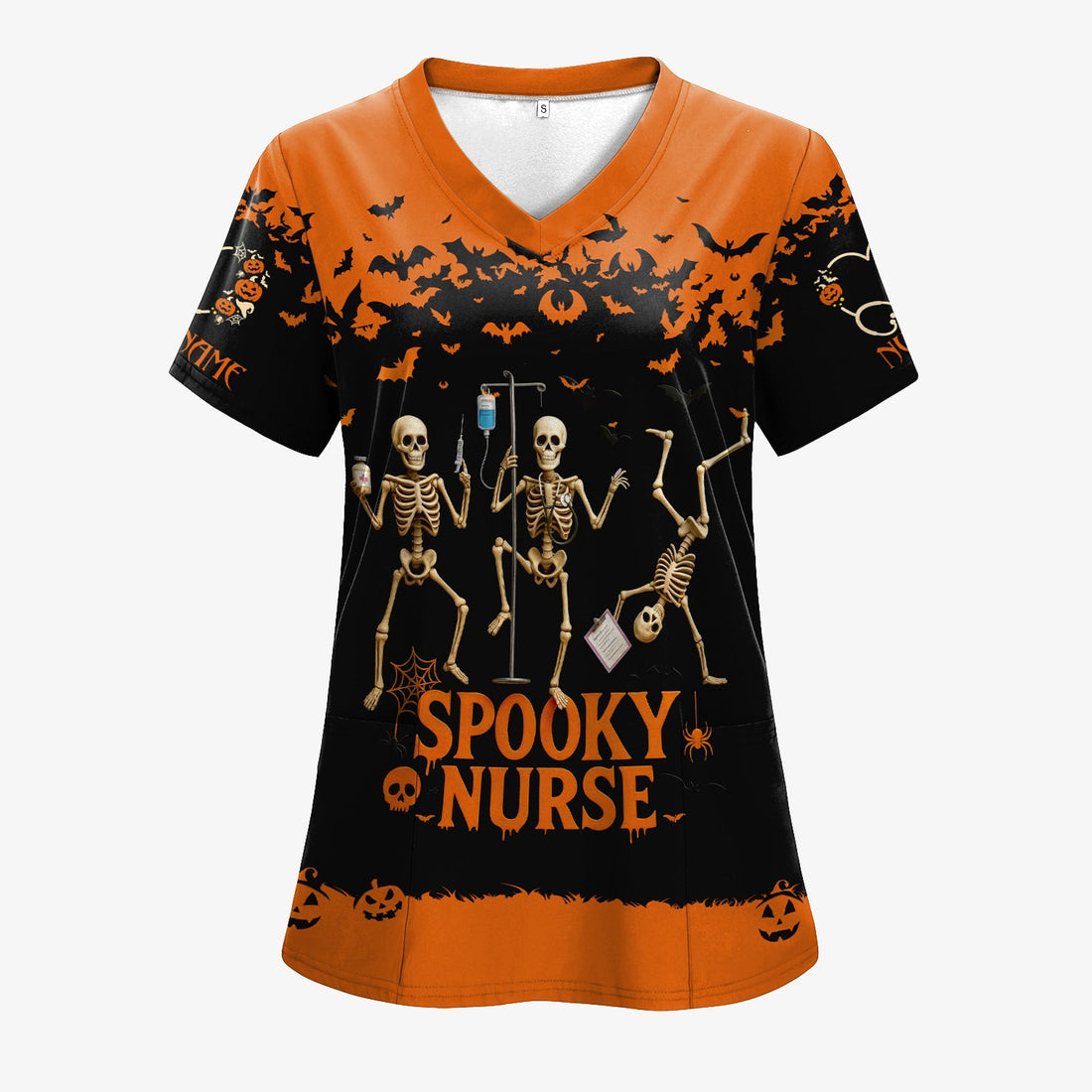 Personalized Halloween Spooky Skeleton Nurse Scrub Top