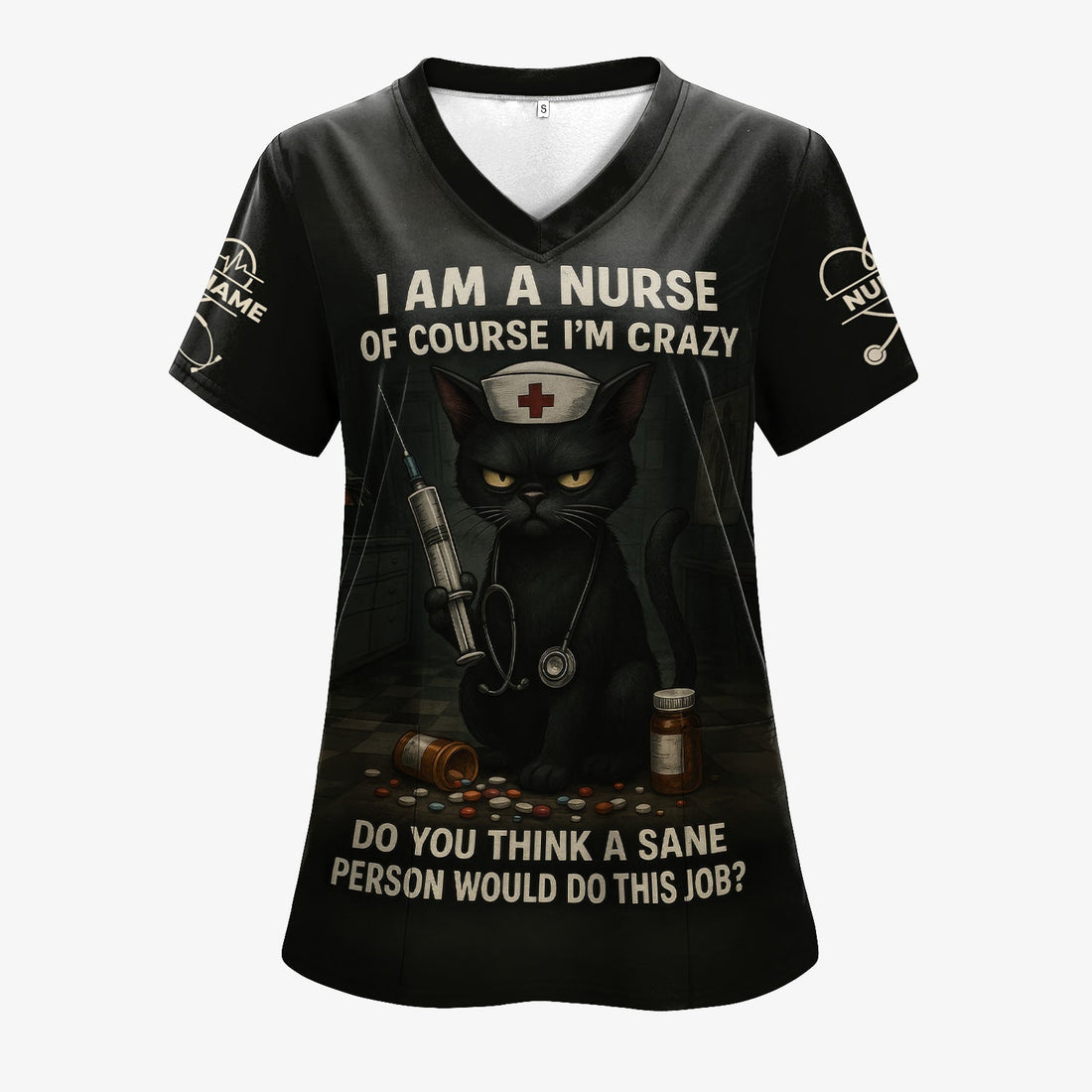 Personalized Dark Humor Crazy Cat Nurse Scrub Top