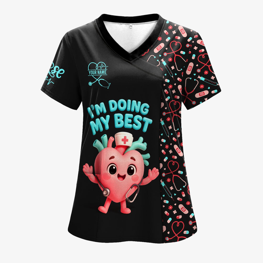 Personalized I'm Doing My Best Heart Nurse Scrub Top