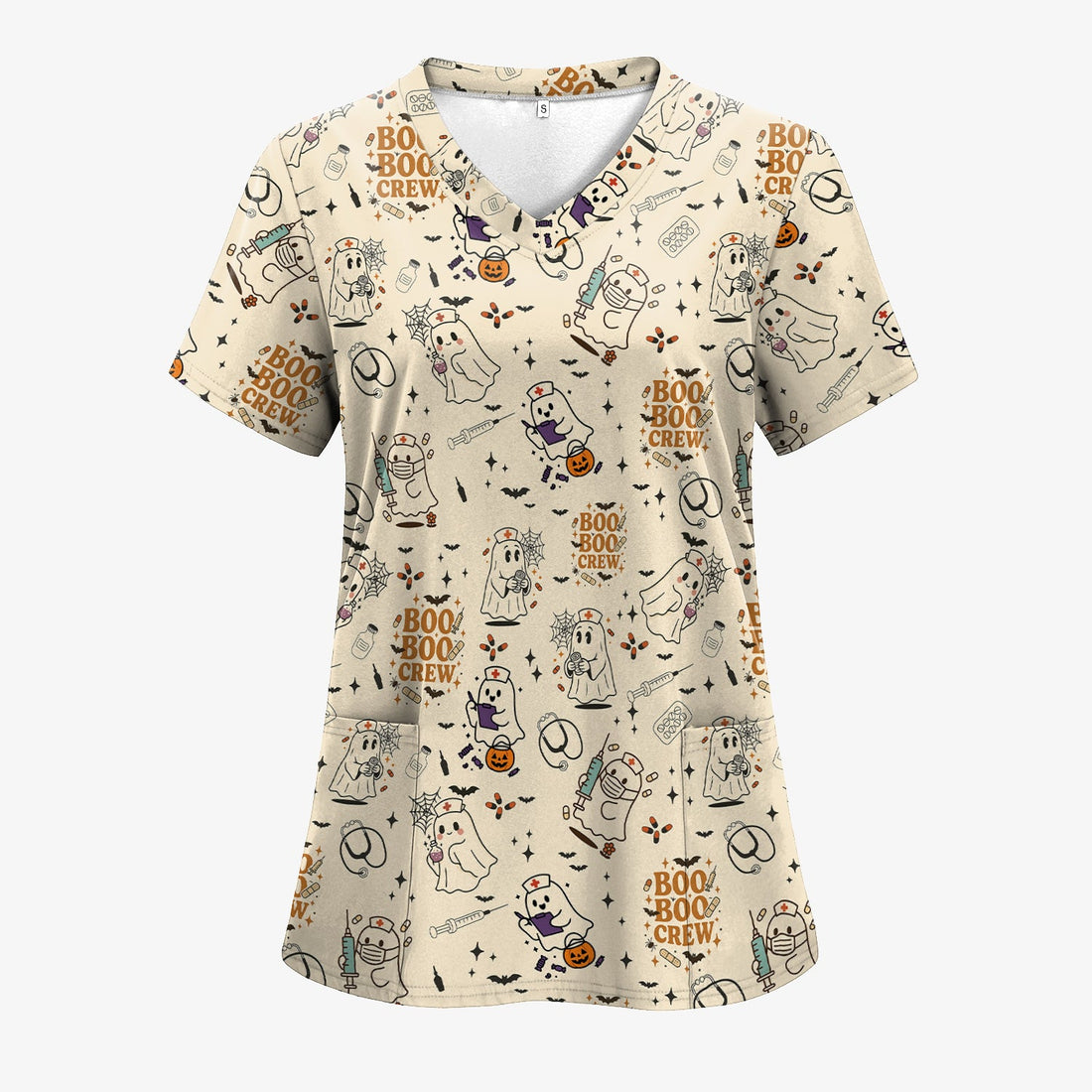 Personalized Halloween Boo Boo Crew Ghost Nurse Scrub Top