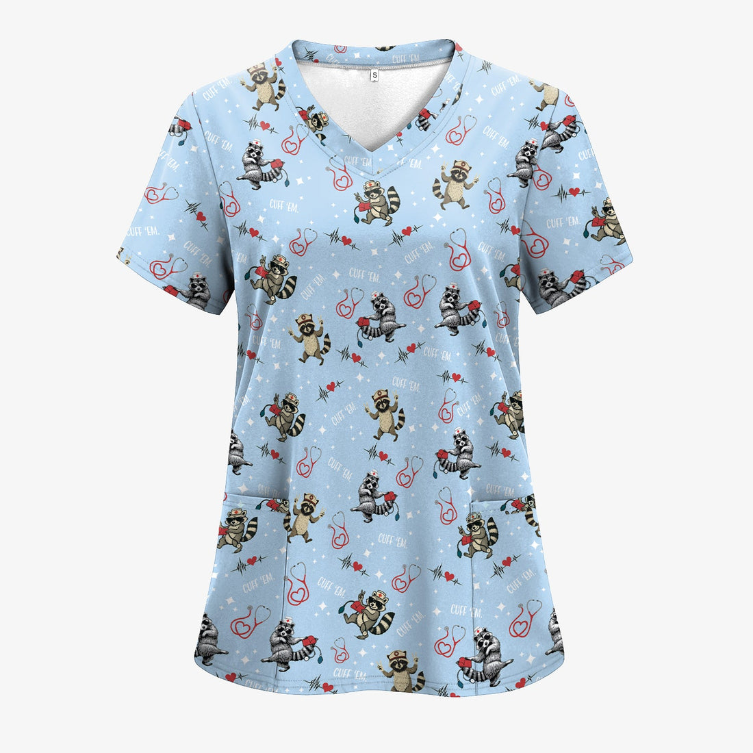 Personalized Cuff Em Raccoon Nurse Scrub Top