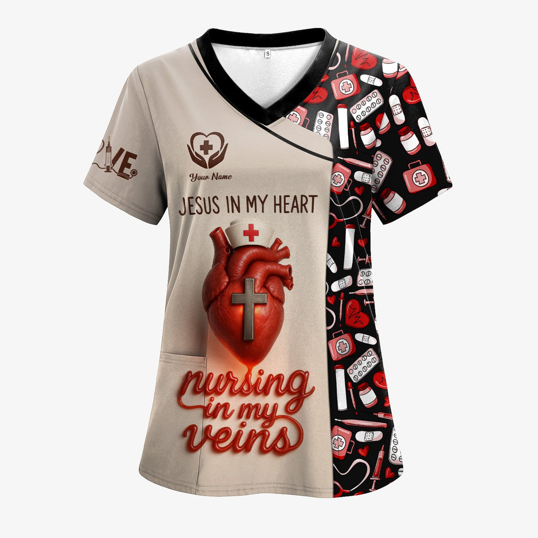 Personalized Jesus Heart Nurse Scrub Top
