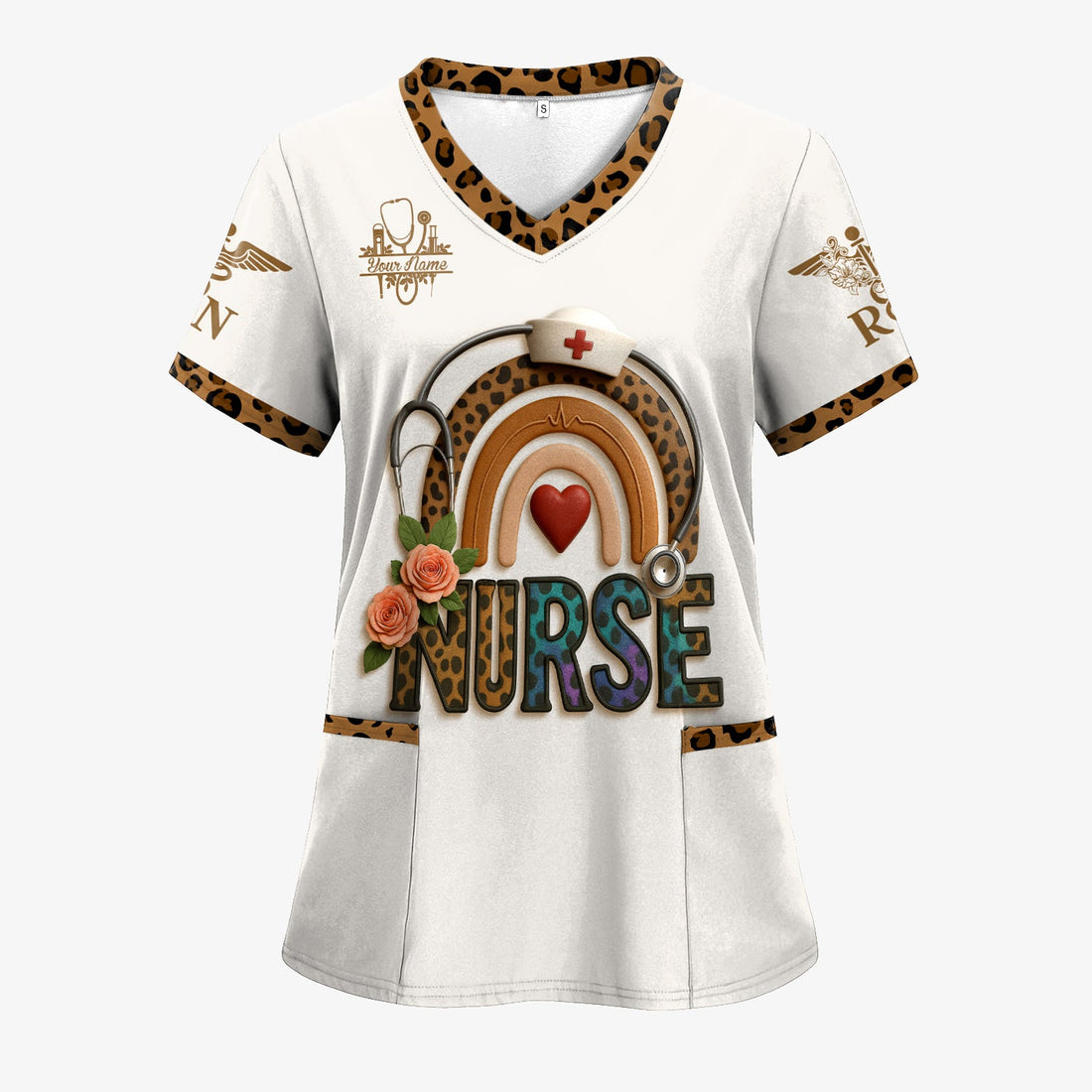 Personalized Leopard Nursing Requirements Scrub Top