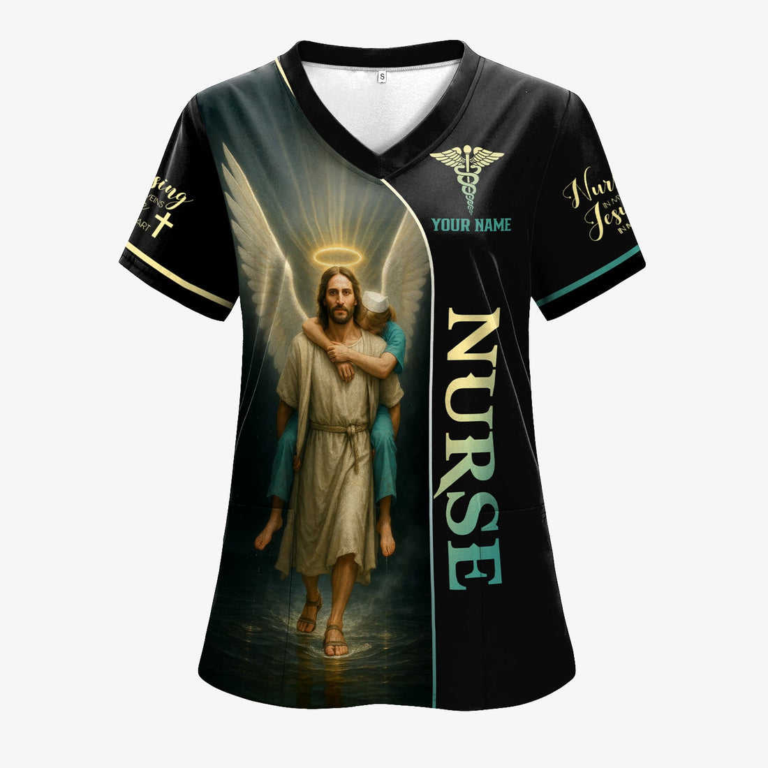 Personalized Jesus Carrying Nurse Scrub Top